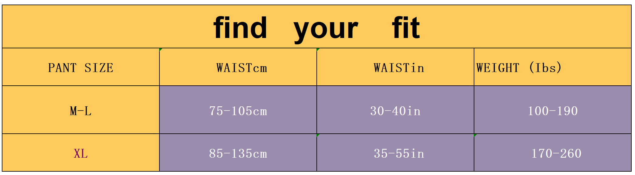 经期裤尺寸表_Sheet1