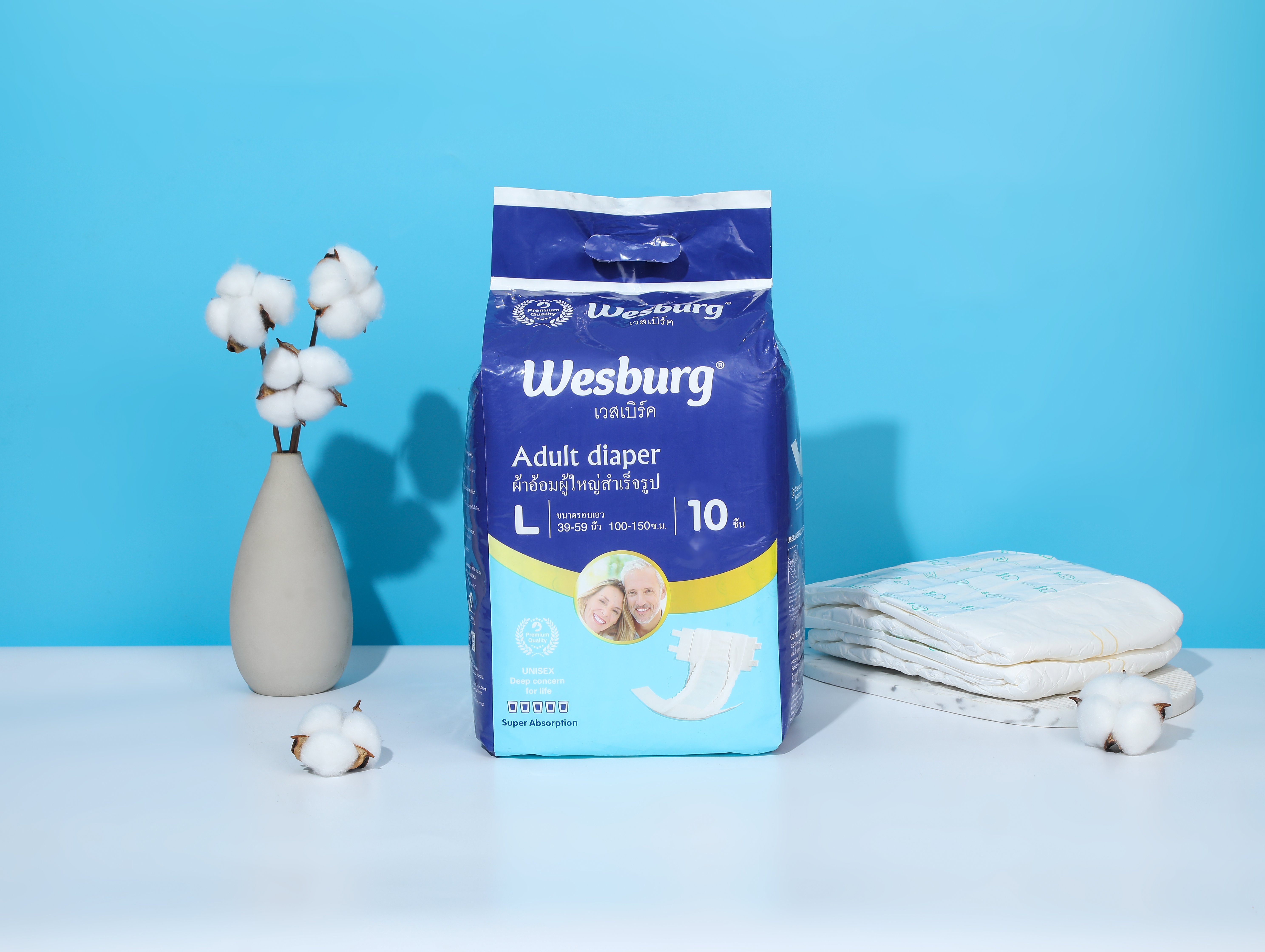 Wesburg ผ้าอ้อมผู้ใหญ่แบบเทป ผ้าอ้อมผู้ใหญ่แบบเข็มขัด ผ้าอ้อมผู้ใหญ่แบบเข็มขัด สัมผัสประสบการณ์การผสมผสานขั้นสุดยอดของความสบายและการดูดซับที่ช่วยให้คุณรู้สึกแห้งและปลอดภัยตลอดทั้งวัน