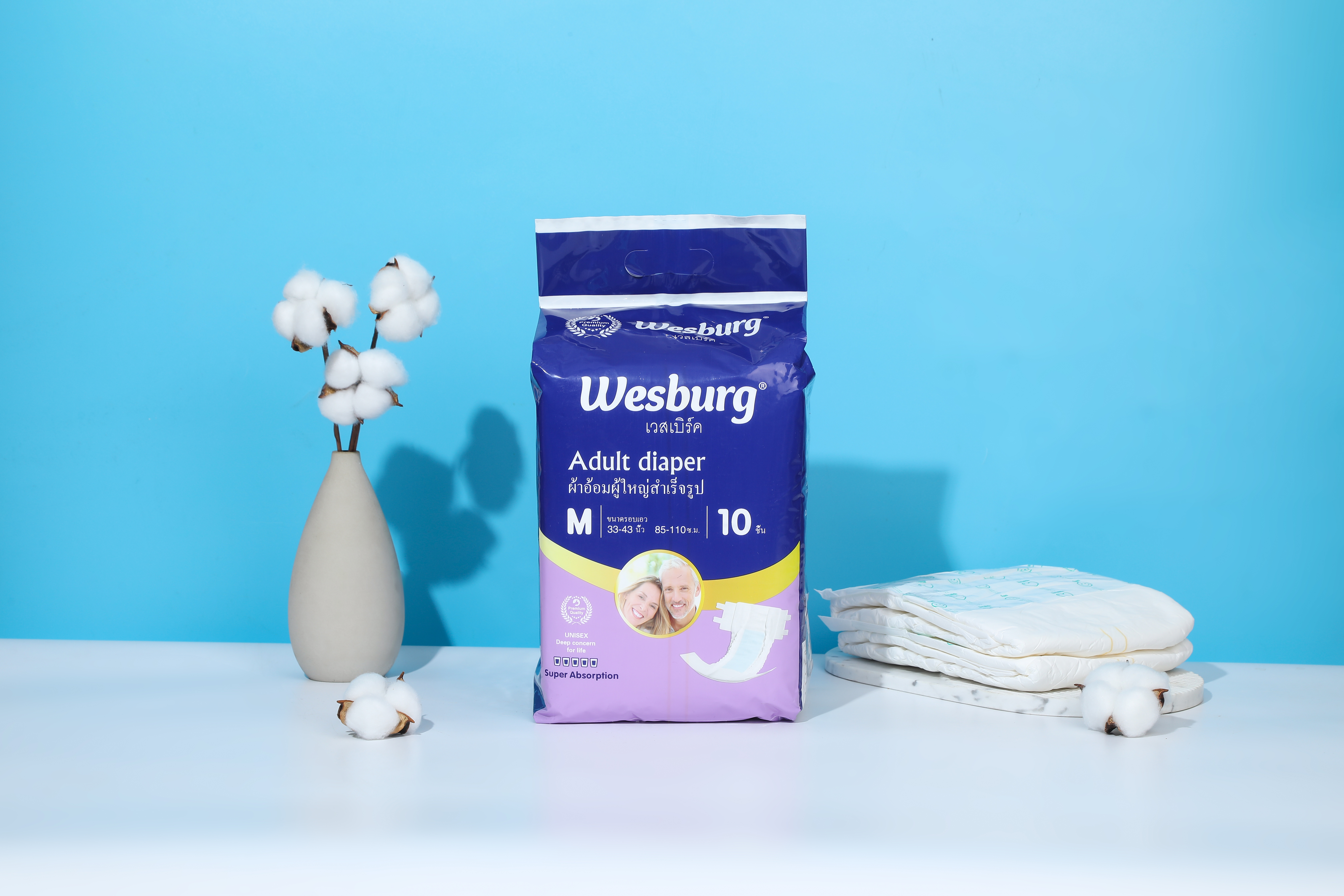 Wesburg ผ้าอ้อมผู้ใหญ่แบบเทป ผ้าอ้อมผู้ใหญ่แบบเข็มขัด ผ้าอ้อมผู้ใหญ่แบบเข็มขัด สัมผัสประสบการณ์การผสมผสานขั้นสุดยอดของความสบายและการดูดซับที่ช่วยให้คุณรู้สึกแห้งและปลอดภัยตลอดทั้งวัน