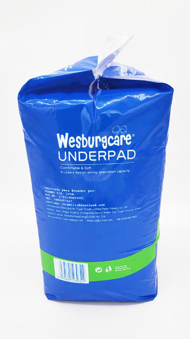 ผลิตภัณฑ์ดูแลส่วนบุคคลแบบใช้แล้วทิ้ง 60*90 อันเดอร์แพดจาก Wesburg แบรนด์แคร์ แกนดูดซับที่แข็งแกร่งจากเยื่อไม้ของสหรัฐอเมริกา