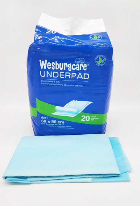 ผลิตภัณฑ์ดูแลส่วนบุคคลแบบใช้แล้วทิ้ง 60*90 อันเดอร์แพดจาก Wesburg แบรนด์แคร์ แกนดูดซับที่แข็งแกร่งจากเยื่อไม้ของสหรัฐอเมริกา